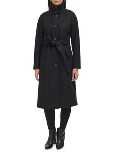 Пальто в стиле милитари с поясом из смесовой шерсти Kenneth Cole, черный