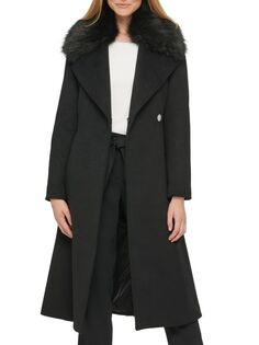 Пальто с поясом и отделкой из искусственного меха Karl Lagerfeld Paris, черный