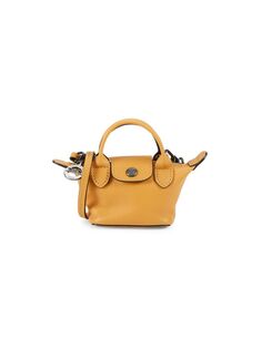 Мини-кожаная сумка с верхней ручкой Longchamp, цвет Honey