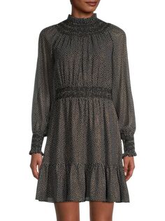 Платье из блестящего шифона со сборками Michael Michael Kors, черный