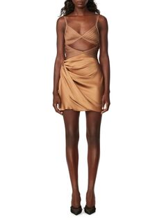 Шелковое мини-платье с драпировкой и вырезом Hervé Léger, цвет Honey
