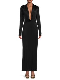 Платье макси с глубоким вырезом Versace, черный
