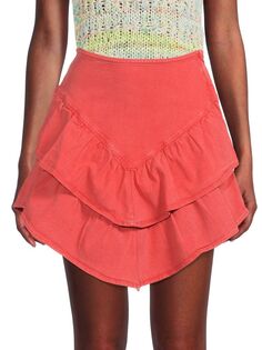 Асимметричная мини-юбка с рюшами Mother, цвет Hot Coral