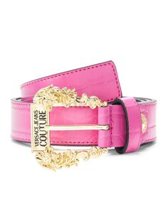 Ремень из кожи с тиснением под крокодила Versace, цвет Hot Pink