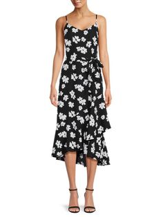 Платье миди с поясом и цветочным принтом Karl Lagerfeld Paris, черный