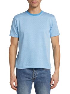 Хлопковая футболка приталенного кроя с ромбовидным приподнятым горохом Saks Fifth Avenue, цвет Ibiza Blue