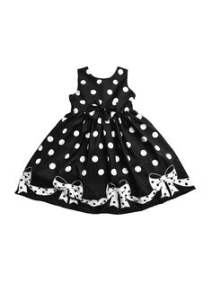 Платье с бантом и принтом в горошек для маленьких девочек, маленьких девочек и девочек Joe-Ella, черный