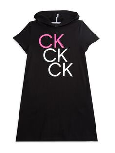 Платье с капюшоном и логотипом для девочек Calvin Klein, черный