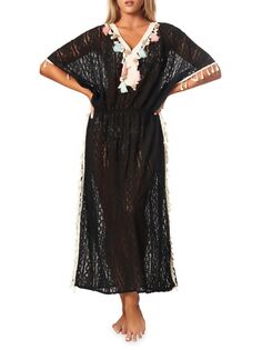 Платье-прикрытие с кисточками, связанное крючком La Moda Clothing, черный