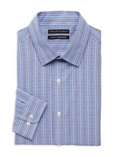 Классическая рубашка в шотландскую клетку приталенного кроя Saks Fifth Avenue, синий