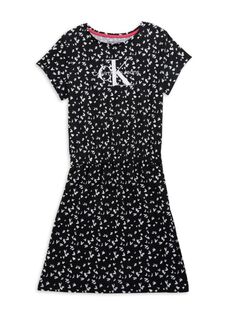 Платье-футболка с логотипом и сердечками для девочек Calvin Klein, черный
