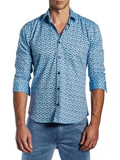Классическая рубашка с цветочным принтом Jared Lang, синий