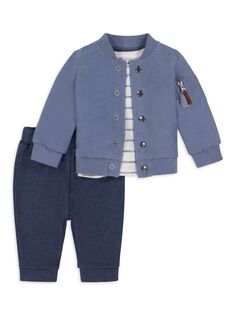 Комплект из трех предметов: куртка-бомбер, футболка и джоггеры для мальчика Miniclasix, синий