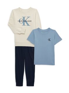 Комплект из трех предметов: свитшот, футболка и джоггеры для маленького мальчика Calvin Klein, синий