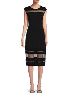 Платье-футляр с прозрачными вставками Calvin Klein, черный