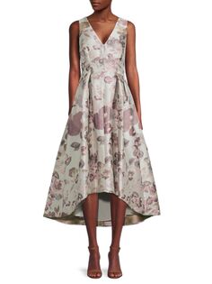 Расклешенное платье с металлизированным цветочным принтом Eliza J, цвет Ivory Multi