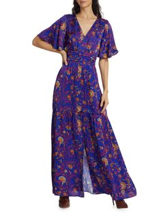 Многоярусное платье макси Cecilia с цветочным принтом Ba&amp;Sh, синий Ba&Sh