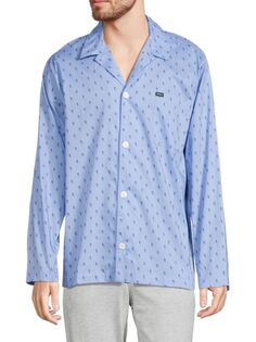 Пижамная рубашка на пуговицах с монограммой Polo Ralph Lauren, синий
