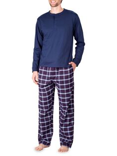 Пижамный комплект из двух предметов: футболка Henley и фланелевые штаны Sleephero, синий