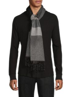 Полосатый кашемировый шарф с бахромой Saks Fifth Avenue, черный