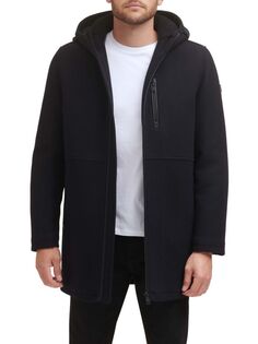 Полушерстяное пальто с капюшоном из искусственной овчины Kenneth Cole, черный