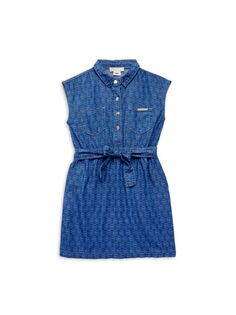 Платье-рубашка с поясом и логотипом шамбре для маленьких девочек и девочек Michael Kors, синий