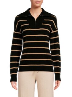 Полосатый кашемировый свитер с молнией в четверть Amicale, черный