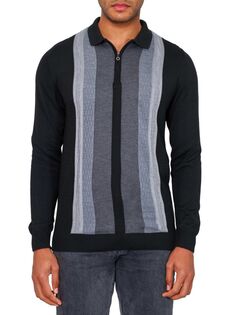 Полосатый свитер-поло с четвертью молнией Vellapais, черный