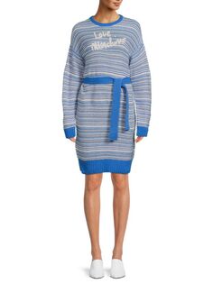 Платье-свитер в полоску с логотипом Love Moschino, синий