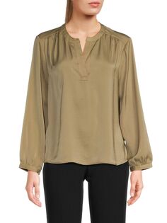 Атласная блузка с разрезом на шее Calvin Klein, цвет Khaki Green