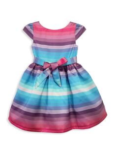 Полосатое платье трапециевидной формы с бантом для маленьких девочек и девочек Joe-Ella, синий