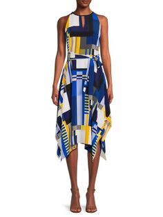 Платье с геометрическим рисунком и высоким низким вырезом Karl Lagerfeld Paris, цвет Lapis Blue Multi