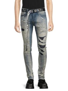 Рваные джинсы суперскинни с поясом Cult Of Individuality, синий
