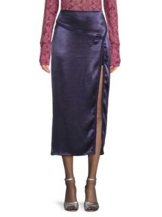 Атласная юбка-миди с боковым разрезом Dakota Free People, темно-синий