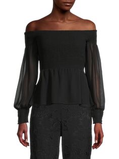 Топ с открытыми плечами и сборками Georgette Donna Karan, черный Dkny