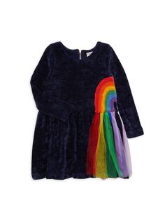 Вельветовое платье радуги для маленьких девочек Baby Sara, темно-синий