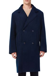 Двубортное пальто из смесовой шерсти Hyden Yoo, темно-синий