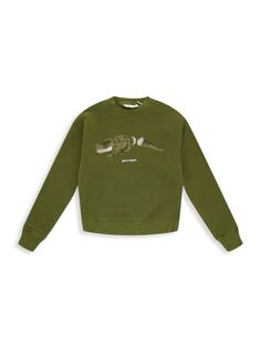 Толстовка с рисунком крокодила для мальчика Palm Angels, цвет Military Green