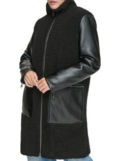 Тунисская куртка на молнии из искусственной овчины и искусственной кожи Andrew Marc, черный