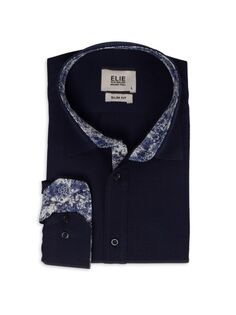 Жаккардовая классическая рубашка с цветочной отделкой Elie Balleh, темно-синий