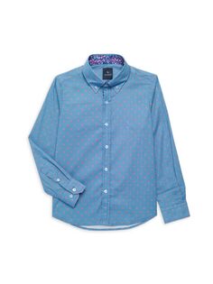 Классическая рубашка на пуговицах с геометрическим рисунком для мальчика Tailorbyrd, темно-синий