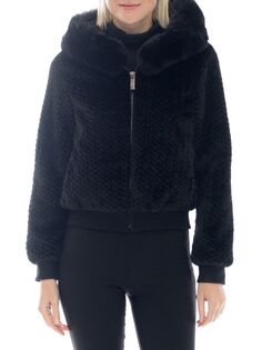 Укороченная куртка из искусственного меха с капюшоном Belle Fare, черный