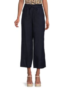 Укороченные брюки из смесового льна с широкими штанинами T Tahari, цвет Morning Navy