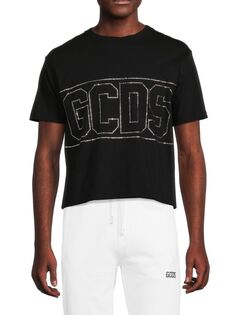 Укороченная футболка со стразами и логотипом Gcds, черный