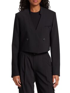 Укороченный пиджак из смесовой шерсти Helmut Lang, черный