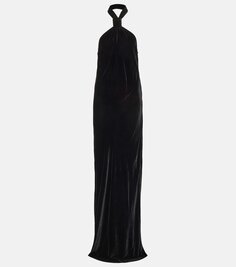 Бархатное платье макси с воротником халтер Ann Demeulemeester, черный