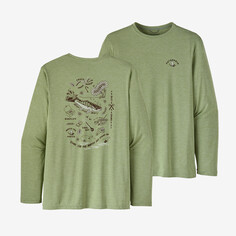 Мужская рубашка Capilene Cool с длинными рукавами и рисунком рыбы на каждый день Patagonia, цвет Action Angler: Salvia Green X-Dye