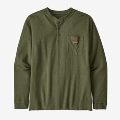 Мужская рабочая футболка Henley с длинными рукавами и карманами Patagonia, цвет Industrial Green
