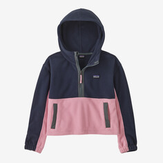 Детский укороченный флисовый пуловер с капюшоном Microdini Patagonia, цвет New Navy w/Planet Pink