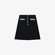 Мини-юбка эластичной вязки со складками, украшенная бисером Sandro, цвет noir / gris